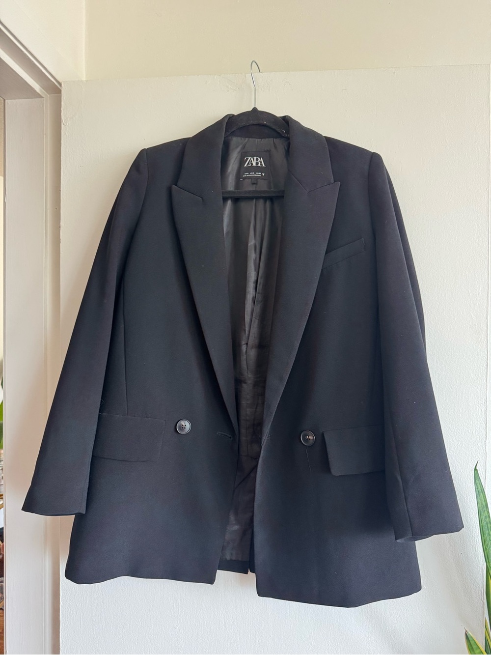 Zara Black Double-Breasted Blazer Jacket